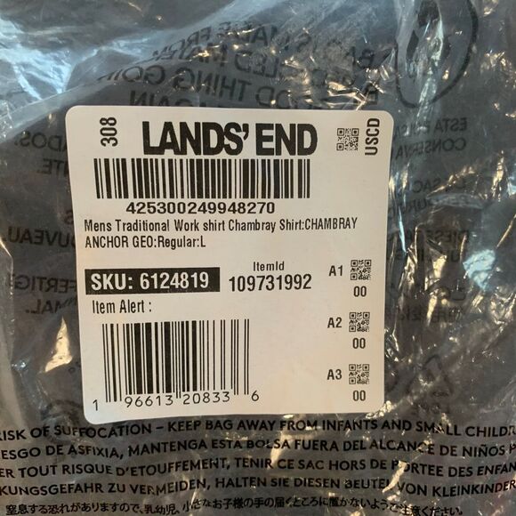 New Lands End Mens Size Large Button Front‎ Shirt Blue Anchor Print Long Sleeve - Picture 7 of 7